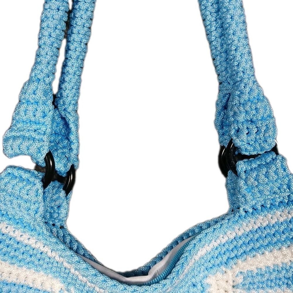 Women's Crotchet Purse Bag Tote Handmade Round Flowers Blue White NEW! - Picture 5 of 12